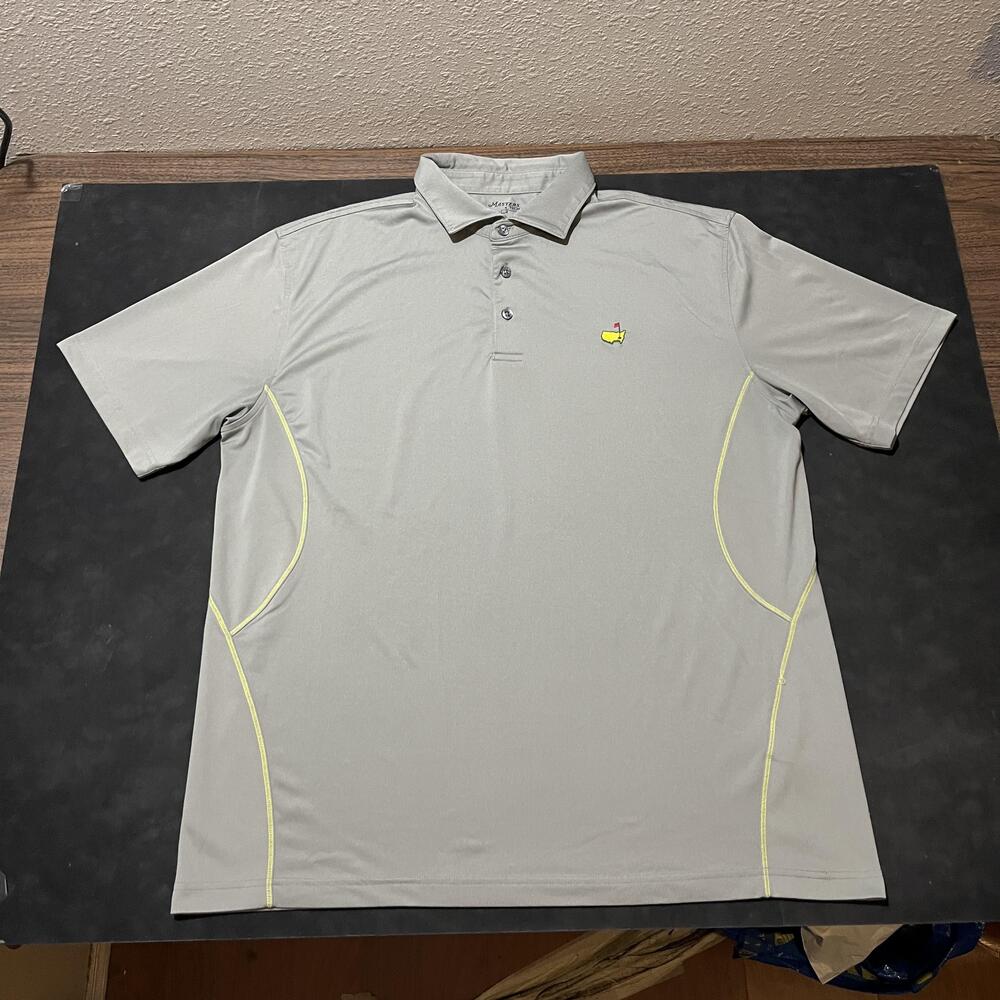 Masters Tech Masters Golf Polo Shirt Mens XL Gray Yellow Trim PGA Tournament